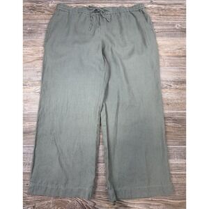 Talbots‎ Women's Crop Linen Pants Plus Size 18W Pull-On Green Elastic Waist